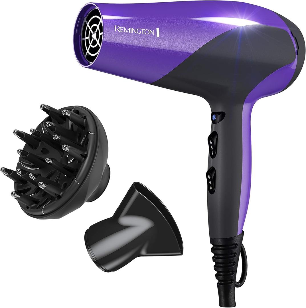 Remington Damage Protection Hair Dryer with Ceramic + Ionic + Tourmaline Technology,Purple, 3 Piece Set (Standard)