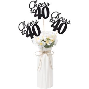 3 x Gexolenu Cheers to 40, 10 Pack Double-Sided Black Glitter 40th Birthday Centerpieces for Tables, 40th Birthday Table Toppers Party Centerpiece Sticks Party Supplies