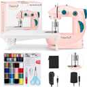 Magicfly Mini Sewing Machine with Extension Table, Dual Speed Portable Sewing Machine for Beginners with Light, Sewing Kit for Household Use, Pink