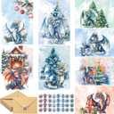 32 Pcs Dragon Christmas Cards with Envelopes and Stickers Holiday Funny Christmas Cards Bulk 8 Charming Designs Assorted for Men Women Xmas Holiday Gifts
