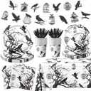 Halloween Party Decorations Crows Tableware 142Pcs Gothic Halloween Plates and Napkins Silhouette Tree Crow Bird Cage Banner Tablecloth for HALLOWEEN Horror Theme Party Supplies