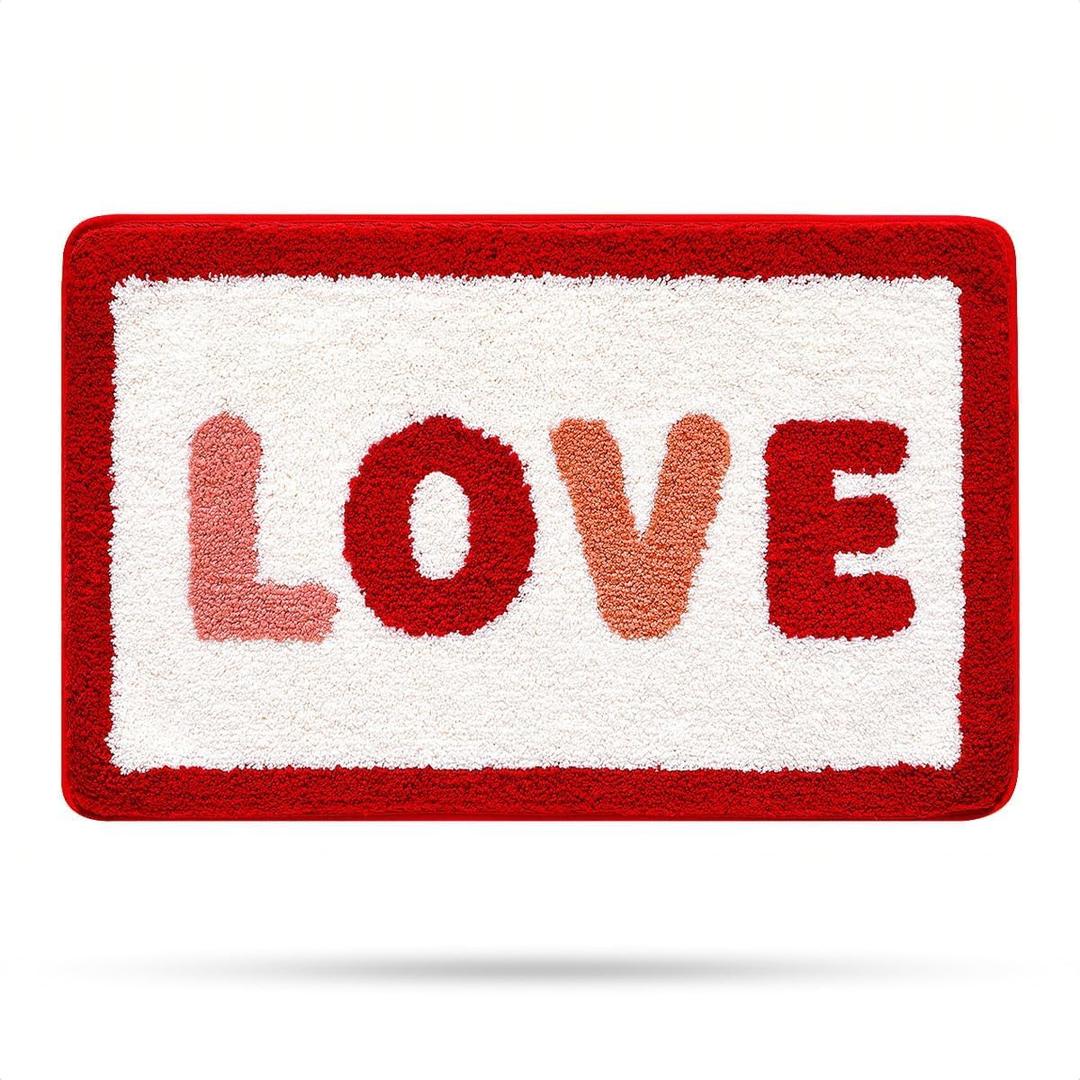 Molesun Bath Mat Love Shaped Bathroom Rug Non-Slip Soft Shower Rug Microfiber Cute Bath Rugs, Water Absorbent Thick Shaggy Floor Mats for Bedroom, Kitchen, Home Decor, 20x31, Love