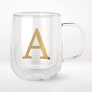 COLLECTIVE HOME - Double Walled Glass Coffee Mugs, Insulated Coffee Mug with Handle, Personalized Gifts for Women, Men, Christmas, 14 oz Monogram Cups (A-1)