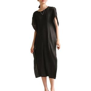 Women's Long Dress Classic Pleated Irregular Raglan Sleeve Round Neck Party Evening Vestidos XXL