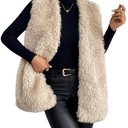 Verdusa Women's Fuzzy Faux Fur Sleeveless Vest Teddy Coats Open Front Plush Waistcoat Outerwear, Small, Apricot 