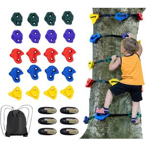 VEVOR Ninja Tree Climbing Kit, 20 Rock Climbing Holds & 6 Ratchets, Large Climbing Rocks for Kids & Adults Outdoor Backyard Ninja Tree Obstacle Course Training