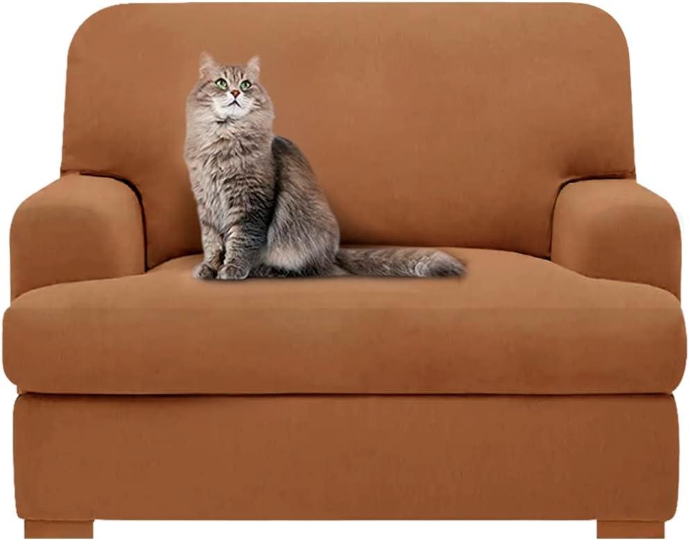 molasofa T Cushion Chair Slipcover with 1 Individual T Cushion Shape Seat Cover for Home Dcor, 2 Pieces Stretchable, Washable, Non-Pilling, Non-Slip Chair Cover (Armchair,Brown)