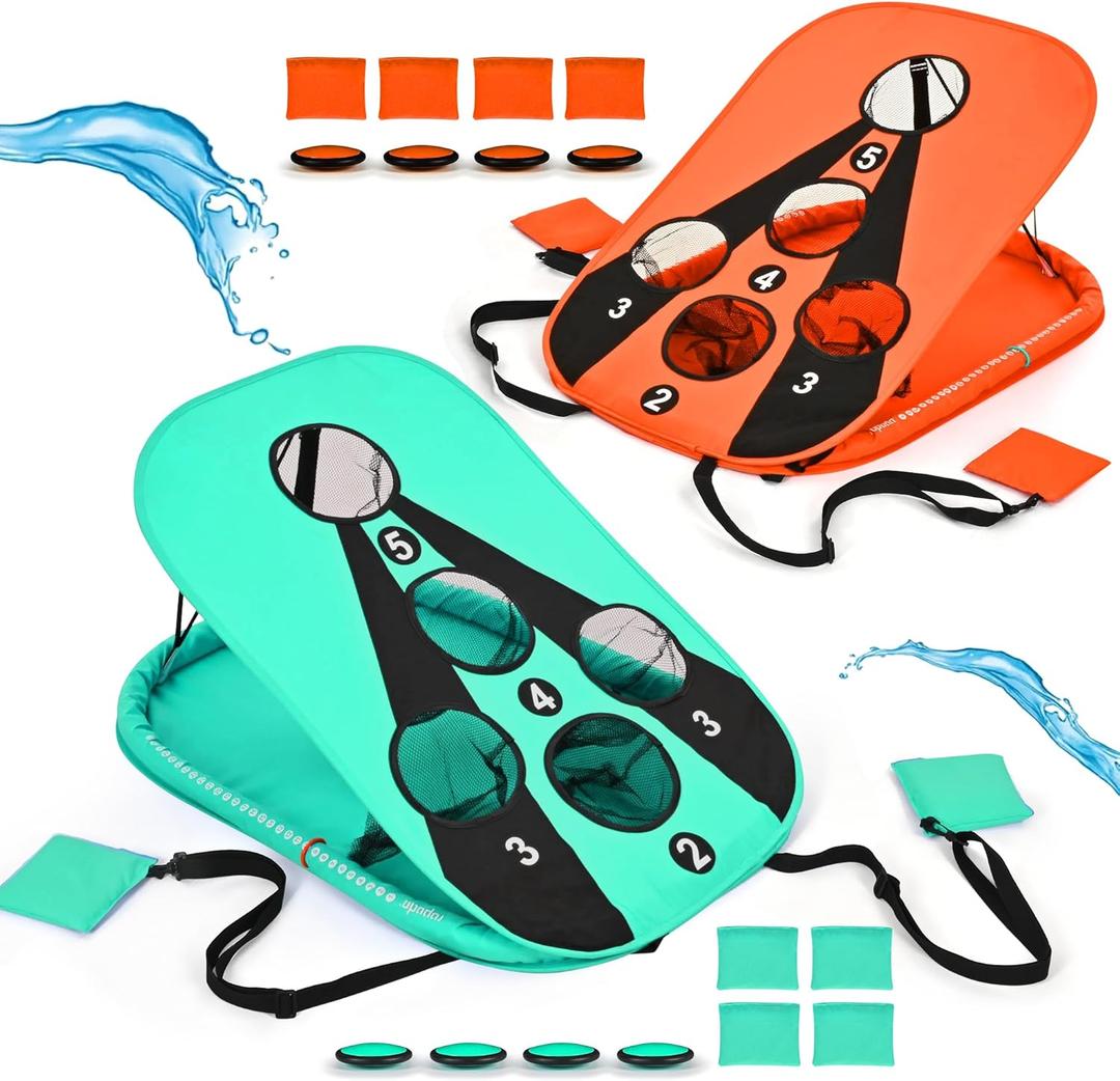 ropoda Pool Cornhole Board Set, 3ft x 2ft Corn Hole Games for Adults, Cornhole Set Floating, Pool Games for Adults, Water and Land Dual-Purpose, Easy Setup, Beach Toys for Family, Beach/Lawn Toys (Orange and Green)