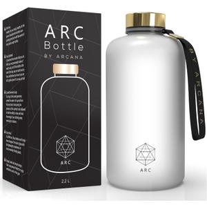 ARCANA Arc Motivational Water Bottles With Time Marker, Times To Drink - BPA Free Frosted Plastic - Gym, Sports, Outdoors (74oz, clear) (56 Ounces)