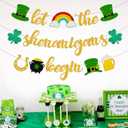 2 x 3pcs St Patricks Day Decorations Banner Pre-Assembled Gold Glitter Let the Shenanigans Begin Hanging Banners Irish Lucky Shamrocks Pot Hat Garlands Sign for Party Decorations