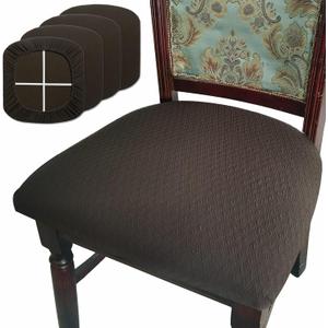 BUYUE Dining Room Chair Seat Covers Set of 4, TPU not Mixed, Friendly Jacquard Fabric Stretch Washable Slipcover for Kitchen Seat Cushions, Brown-4PCS
