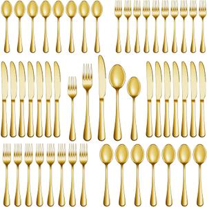 40 Pcs Gold Silverware Set Service for 8, Premium Stainless Steel Flatware Set, Cutlery Utensil Set, Durable Home Kitchen Eating Tableware Set, Include Fork Knife Spoon Set, Dishwasher Safe 40 Pcs Gold Silverware Set Service for 8, Premium Stainless Steel Flatware Set, Cutlery Utensil Set, Durable Home Kitchen Eating Tableware Set, Include Fork Knife Spoon Set, Dishwasher Safe