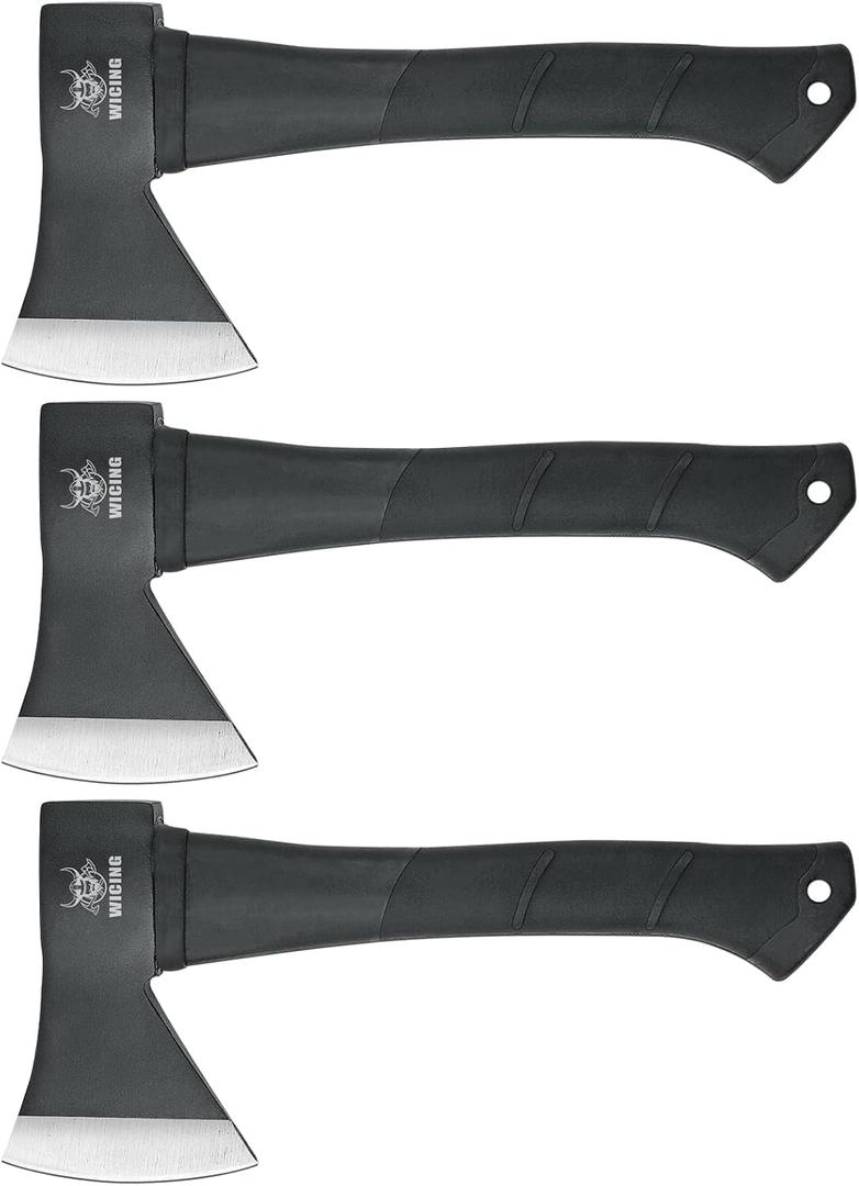 Throwing Axes and Tomahawks, 11.2 - inch Camping Hatchet Carbon Steel & Fiberglass Handle, with Anti-Slip & Shock Reduction for Axe Throwing, Camping, Kindling (3 Pack), Black