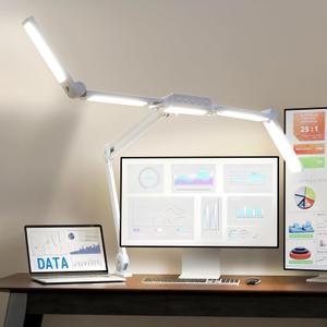 Neatfi Pro LED Desk Lamp | 3,000 Lumens | Dimmable | 360 SMD LEDs, 30W, CRI 95 | Adjustable Light Modes | Task Lamp for Home Office, Study, Workstation (White, 44-Inch, CCT with Clamp)