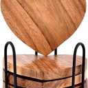 Samhita Acacia Wood Heart Shape Coaster Set of 4 with Iron Holder for Coffee Table Dcor Housewarming Gift New Home Kitchen Dcor