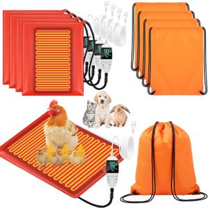 4 Pack Heated Chicken Pad for Brooders Small Animal Pet Heating Pad Warming Chick Nesting Mat with Temperature and Timer Waterproof Chicken Coop Heater Mat(23.6 x 15.7 Inches)