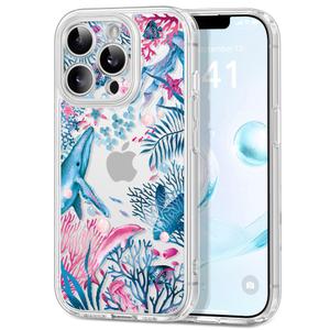 Dibrell for iPhone 16 Pro Case, [Full Camera Protection] [Not Yellowing] [Military-Grade Drop Protection] Cute Clear Slim Shockproof Protective Phone Cover for Women Girls 6.3", Undersea Song/Blue