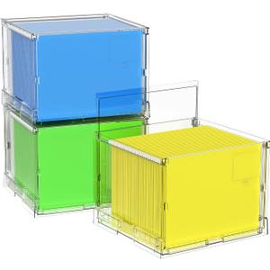 MUKAI File Organizer Box with Lid, Collapsible File Folder Organizer with Slide, Hanging File Folder Box, for Office Document Storage with Desktop organizer (3) (Standard (3 Count))