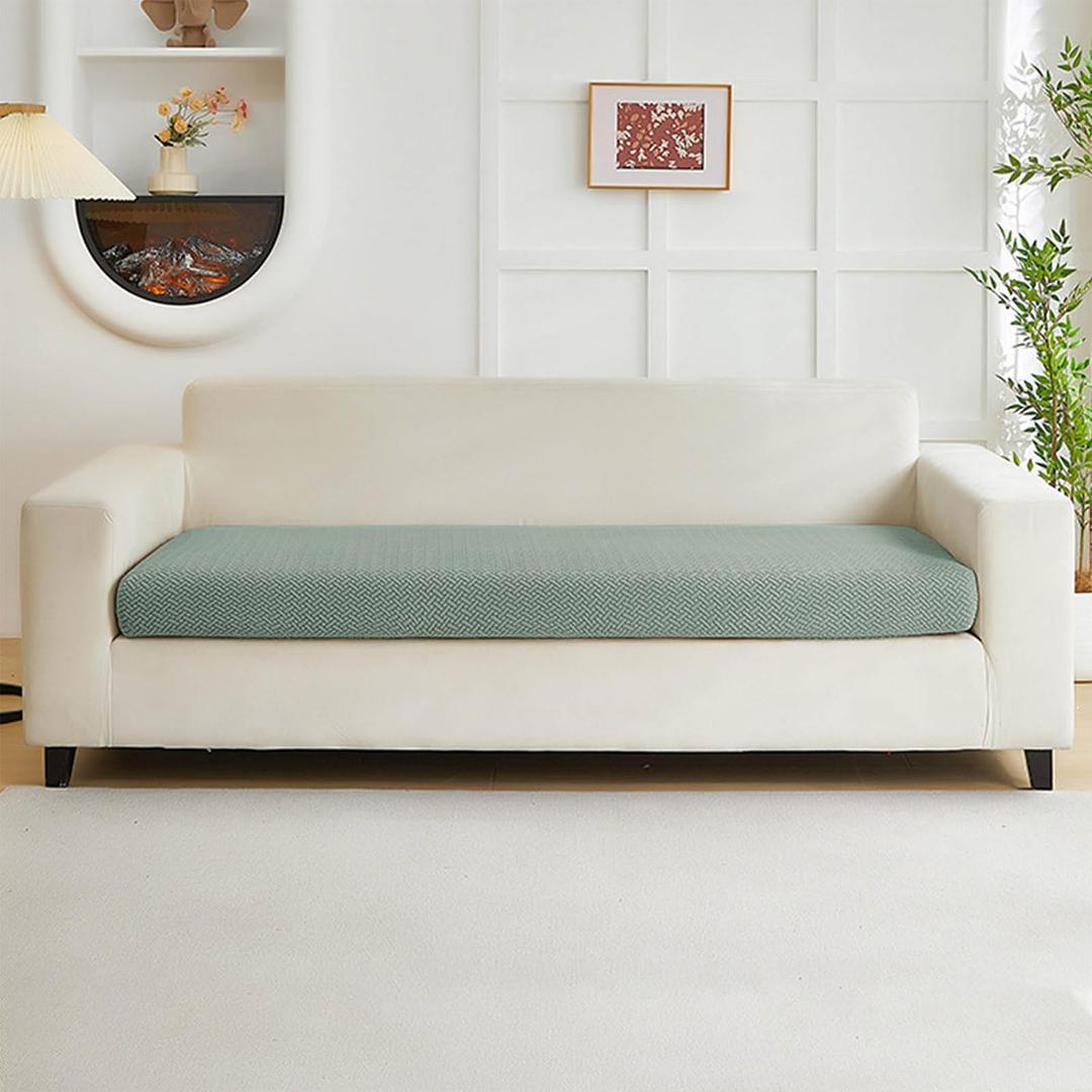 Couch Covers for 3 Cushion Sofa Pet Friendly Couch Cushion Covers Universal Sofa Covers Washable Stretch Slipcovers for Sectional Sofa (Texture Green,Large Triple Seat Cover)32"D x 68"W x 6"H