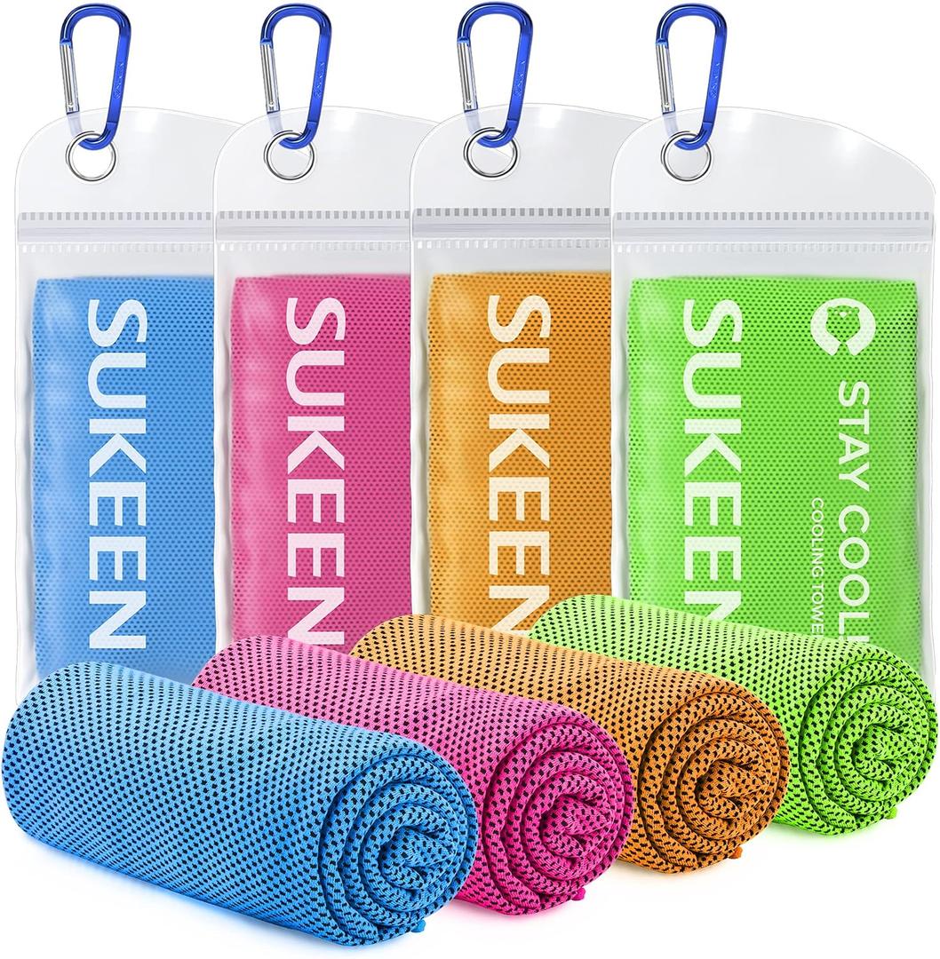Sukeen Cooling Towels 4 Pack (40"x 12"), Microfiber Cool Towel,Soft Breathable Chilly Towel for Yoga, Golf, Gym, Camping, Running, Workout & More Activities