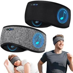 2 Pack Sleep Headphones Bluetooth 6.0 Headband, 20Hr Headband Headphones with HD Stereo Speakers, Sports Wireless Earphones for Side Sleepers Workout Yoga Travel Meditation, Gifts for Women Men (Grey+Black)
