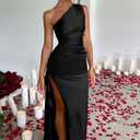 Memoriesea Women's Sexy One Shoulder High Split Cocktail Wedding Party Maxi Dress (Black, M)