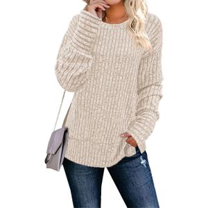 JomeDesign Sweaters for Women Long Sleeve Shirts Crew Neck Sweatshirt Lightweight Casual Tunic Tops (Beige, L)