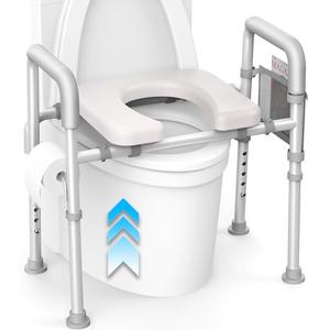 Agrish Raised Toilet Seat with Handles - FSA/HSA Eligible Cozy Padded Elevated Medical Toilet Seat Risers for Seniors, 350lb Adjustable Handicap Toilet Riser - Gray