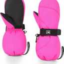 HIGHCAMP Kids Long Cuff Winter Gloves with Stay-on Strap Waterproof Mittens for Toddler Children Snow Ski (Rosa), Size: S (3-5 Y)