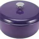 Iron Dutch Oven Pot with Lid, Enameled, Round, Dual Handles, Heavy-Duty, Medium  Purple