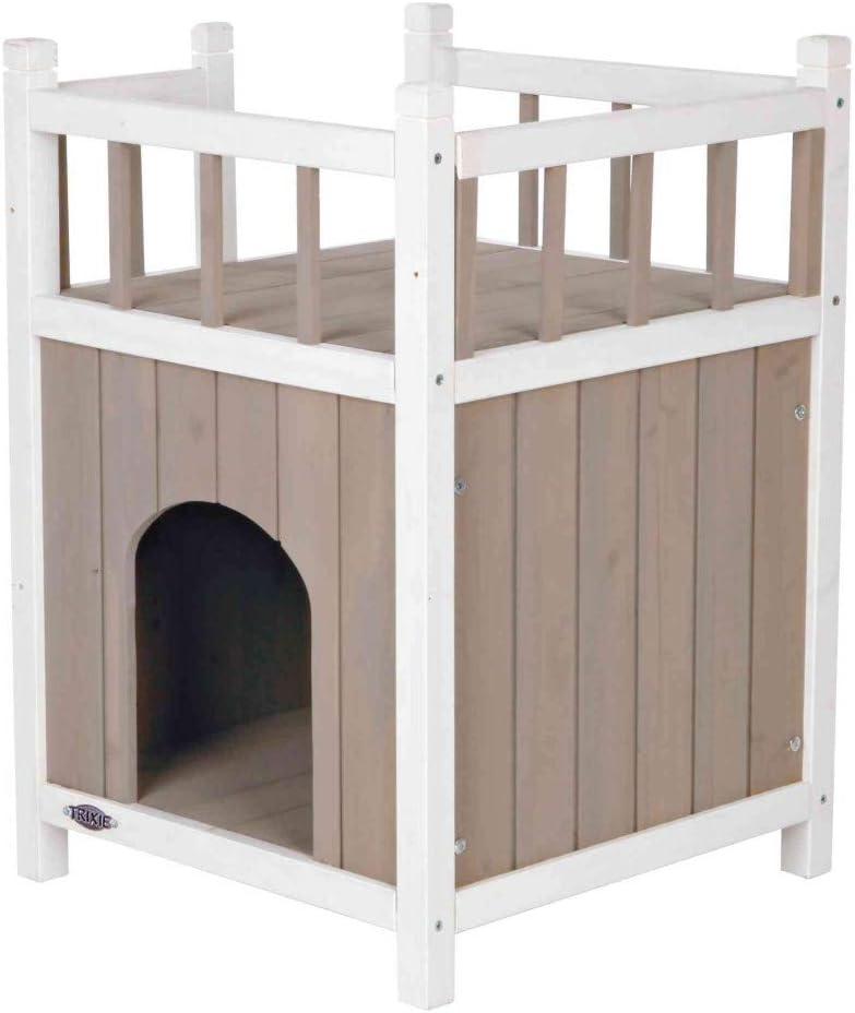 TRIXIE Cat Home with Balcony, Elevated Cat House, Weatherproof Shelter, Ideal for Cats and Small Dogs 17.5 x 17.5 x 25.5 in.