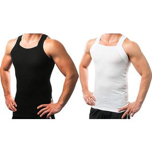 Different Touch 2 Pack Men's Tank Tops Square Cut Muscle Rib A-Shirts
 2XL 2 Pack Black White