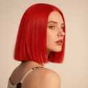 SUKRI Red Bob Wig 12 Inch Middle Part Straight Bob Wigs for Women Heat Resistant Synthetic Wig for Costume Cosplay Halloween Party
