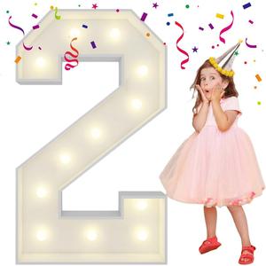 4FT Light Up Numbers Letters, Mosaic Numbers for Balloons, Giant Mosaic Balloon Number 2 for 2 Year Old, 2th 20th 21st Birthday Decorations, 2026 Graduation Party Decor