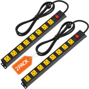 8 Outlet Long Power Strip, 2Pack 2100J Surge Protector Heavy Duty 6FT Cord Wide Spaced and Wall Mount Metal Powerstrip for Home Office Garage Workshop