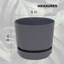 Elly Décor 8 inch Plastic Cylinder Planter Pot with Self-Watering Saucer and Drainage Hole,Lightweight & Extremely Durable, 8"x 8", Gray