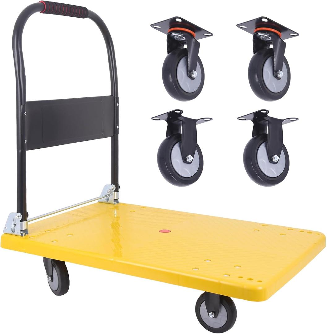 Foldable Heavy Duty Push cart, 660 lbs Dolly with Swivel Wheels for HomeWarehouse or Garage - Yellow