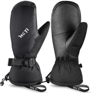 MCTi Ski Mittens Down Mittens Waterproof Touch Screen Winter Snow Mitt for Women (Medium, black)