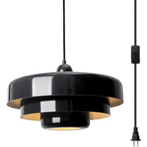 Black Pendant Light with Plug in Cord Modern Pendant Lighting 3-Layer Nordic Style Metal Shade Hanging Light Fixtures Hanging Lamp for Kitchen Island Dining Room Bedroom