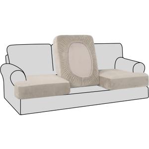 H.VERSAILTEX Stretch Velvet 3 Piece T Cushion Sofa Slipcovers for Living Room Individually Sofa Covers for 3 Seat Cushion Covers Stay with Elastic Bands (Sofa, French Oak)