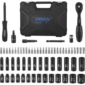 DISEN 1/4" Drive Socket Wrench Set 64PCS, 1/4-Inch Impact Metric Socket Set(4-15mm) Deep and Shallow 6 Point, CR-V, with 72T Ratchet Wrench Handle for Household&Automotive Repairing with Storage Case