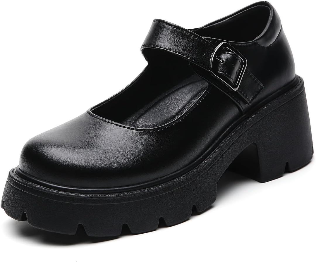 Mary Jane Shoes Women Platform Mary Janes for Women Round Toe Chunky Heels Women's Pumps Fashion Classic Comfortable Dressy Business Casual Shoes Dress Shoes (7.5, Black)
