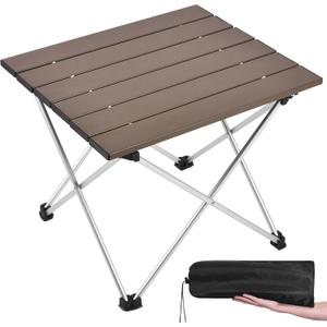 Grope Small Folding Camping Table with Aluminum Table Top, Beach Table for Sand with Carrying Bag,Prefect for Outdoor,Picnic,BBQ,Cooking,Festival (Brown)