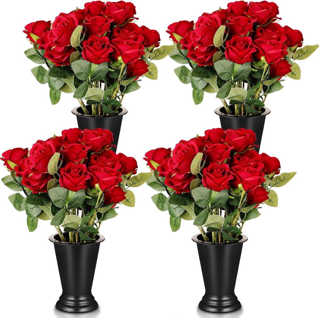 Roshtia 4 Set Derby Day Party Run for the Roses Centerpieces Horse Racing Party Potted Artificial Red Rose Flowers Racehorse Themed Tabletop Supplies
