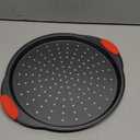 13 Inch Pizza Pan for Oven, Round Pizza Pan with Holes - Non-Stick Carbon Steel Pizza Tray with Silicone Handles - for Cooking, Baking, and Grilling - Dishwasher Safe