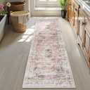 Uphome Bathroom Runner Rug, Distressed Tribal Farmhouse Blush Pink Bathroom Mat, Large Bathroom Rugs Non Slip Washable, Oriental Retro Boho Bath Mat Runner for Bathtub Sink Hallway, 24x71 inch