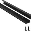 5 Pack Edge Black Hidden Drawer Door Cabinet Handle Aluminum Alloy Finger Bar Pull Concealed Furniture Hardware Back Mount Dresser Handles for Kitchen Bathroom 600mm(23.6 Inch)