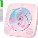 CD Player Portable Bluetooth Rechargeable: CD Players for Home Kegaudio 1800mAh Desktop Wall CD Player with Speakers with Dust Cover FM Radio USB Remote Control