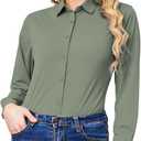 Wrinkle Free Button Down Shirts for Women Charm Slim-Fit Long Sleeve Formal Solid Dress Shirt Blouses Tops (Medium, Army Green)