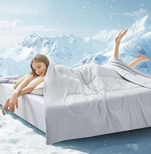 Cooling Comforter Full/ Queen Size, All Season Blanket for Hot Sleepers, Lightweight Comforter for Night Sweats, Double-Sided Cooling Bedding for Bed, Sofa, Office, Camping (Light Gray, 90"*90")